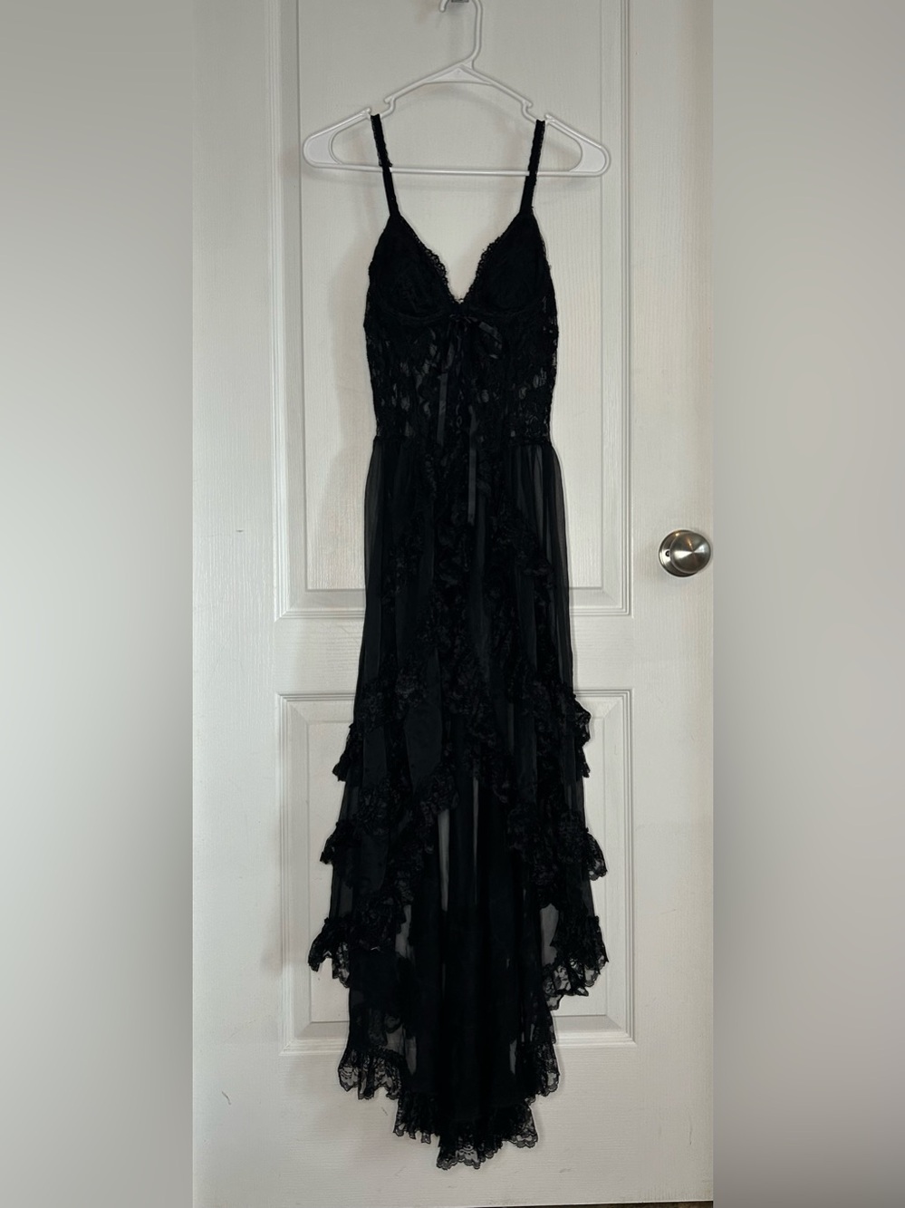 Vintage Black Lace Ruffle Gothic Cottagecore Lingerie by Escante 80’s Witchy